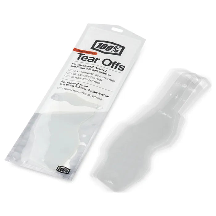 100% Racecraft 2, Accuri 2 & Strata 2 Standard Tear-offs - 20 pack