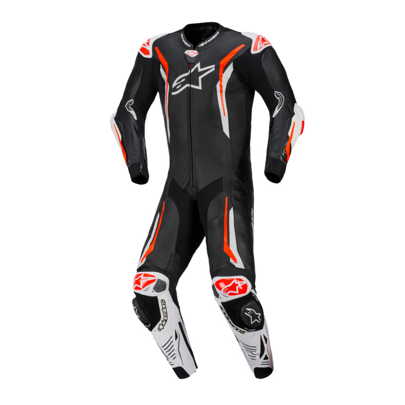 ALPINESTARS GP TECH V5 1 PC LEATHER SUIT - BLACK/WHITE/RED FLURO