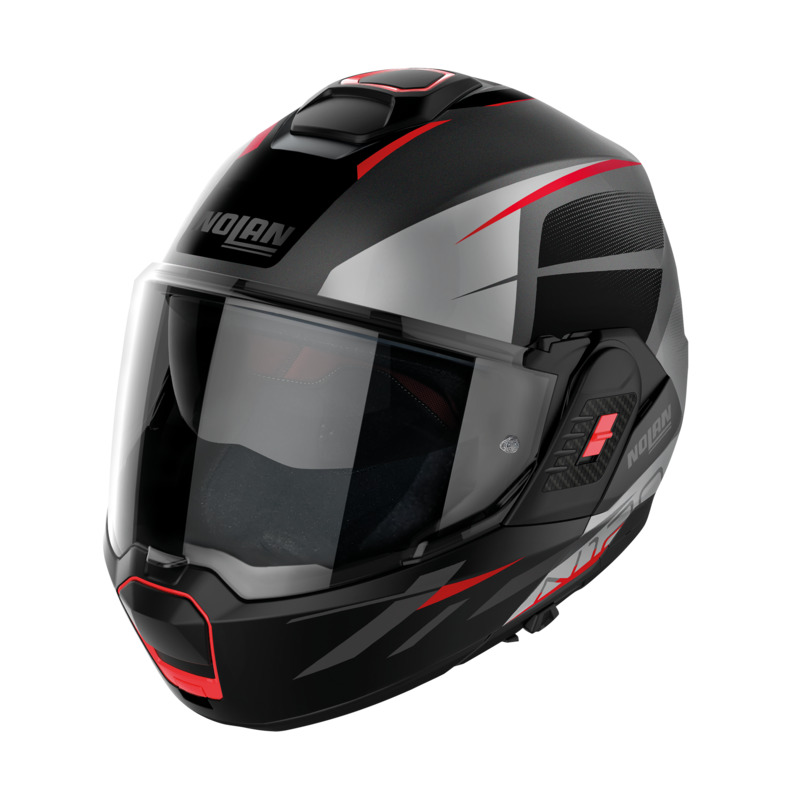 NOLAN N120-1 NIGHTLIFE HELMET - FLAT GREY/BLACK RED