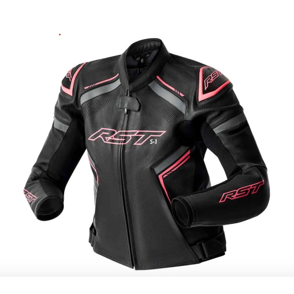 S-1 D3O Ladies Leather Jacket - Black / Fluro Pink
