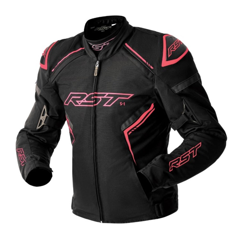 S-1 D3O Ladies Waterproof Textile Jacket - Black / Fluro Pink