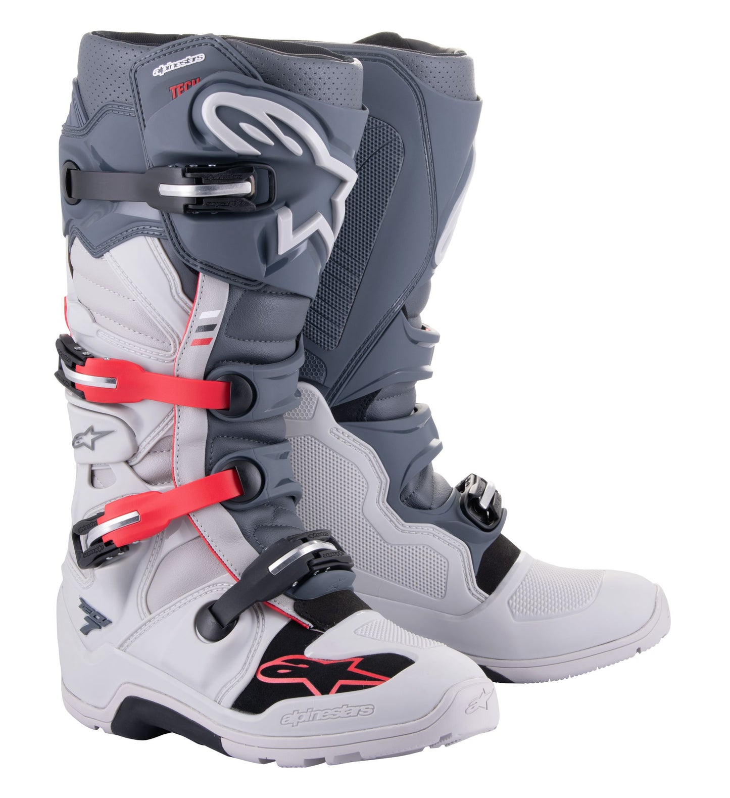 ALPINESTARS 2024 TECH 7 ENDURO BOOTS - LIGHT GREY/DARK GREY/BRIGHT RED