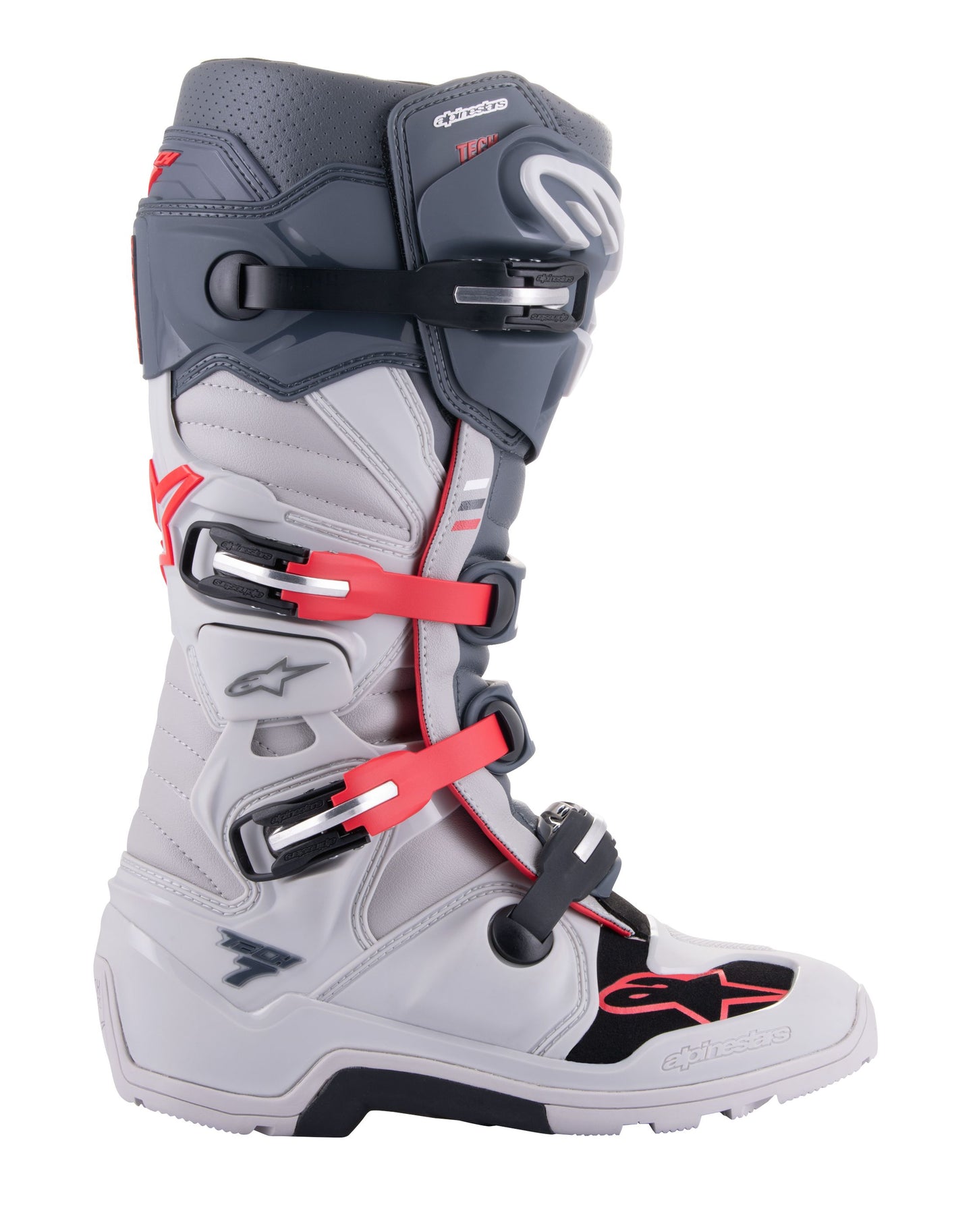 ALPINESTARS 2024 TECH 7 ENDURO BOOTS - LIGHT GREY/DARK GREY/BRIGHT RED