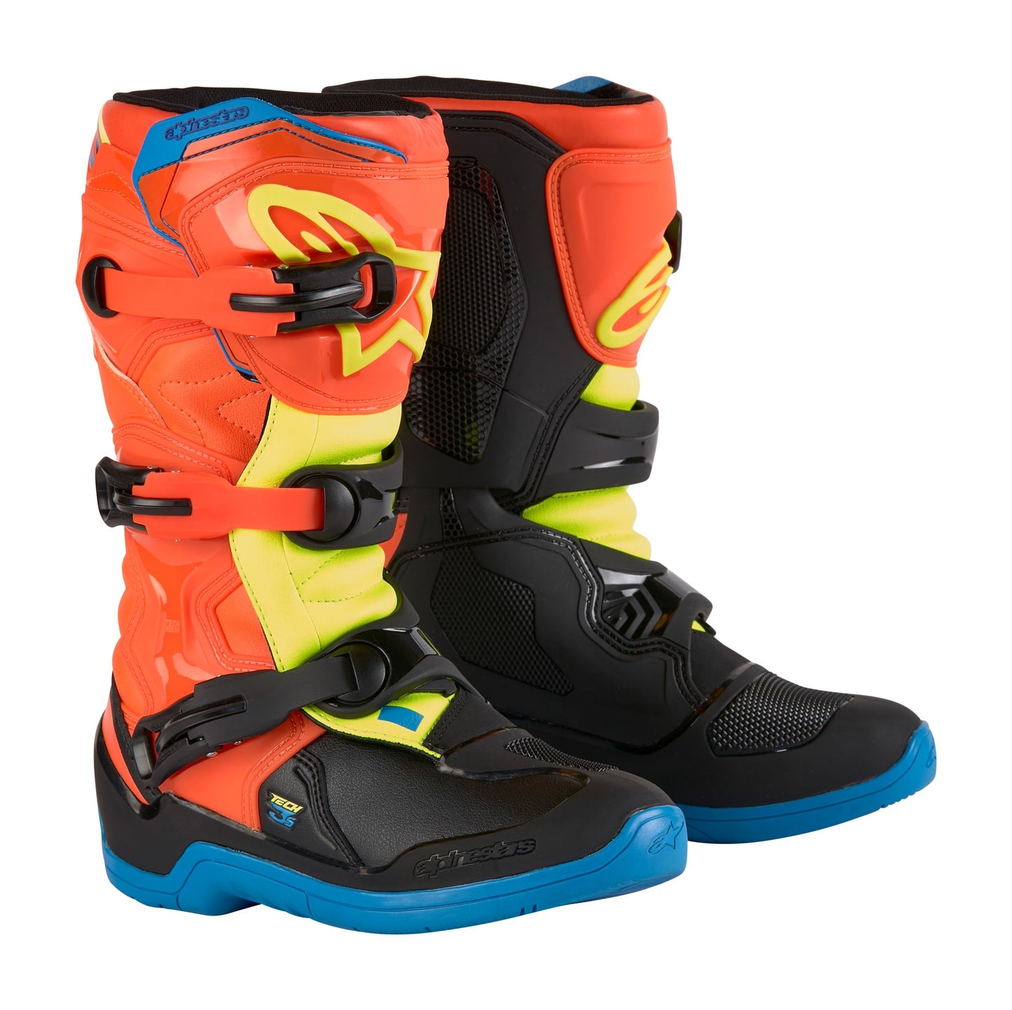 ALPINESTARS YOUTH TECH 3S BOOTS - ORANGE FLUO/ENAMEL BLUE/FLUO YELLOW