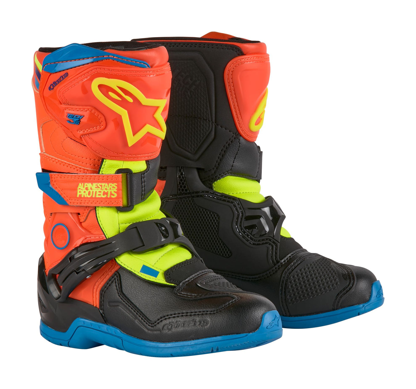 ALPINESTARS KIDS TECH 3S BOOTS - ORANGE FLUO/ENAMEL BLUE/FLUO YELLOW