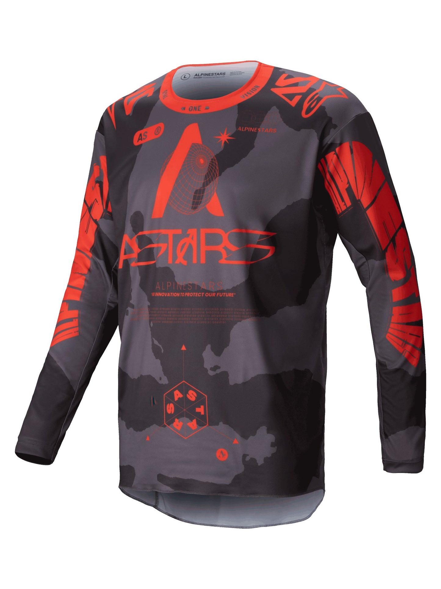 ALPINESTARS 2025 RACER HOLLOW JERSEY - GREY CAMO ORANGE FLUO