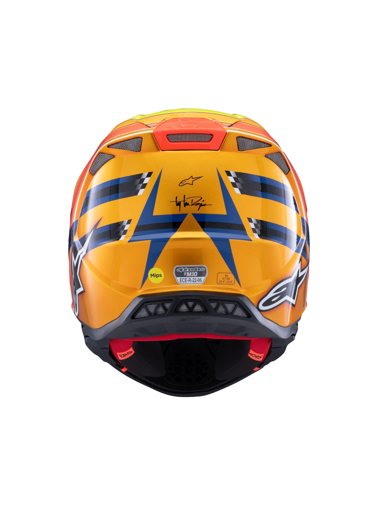 ALPINESTARS 2025 SUPERTECH M10 TLD EDITION HELMET - DARK BLUE ORANGE FLURO-YELLOW RED GLOSSY
