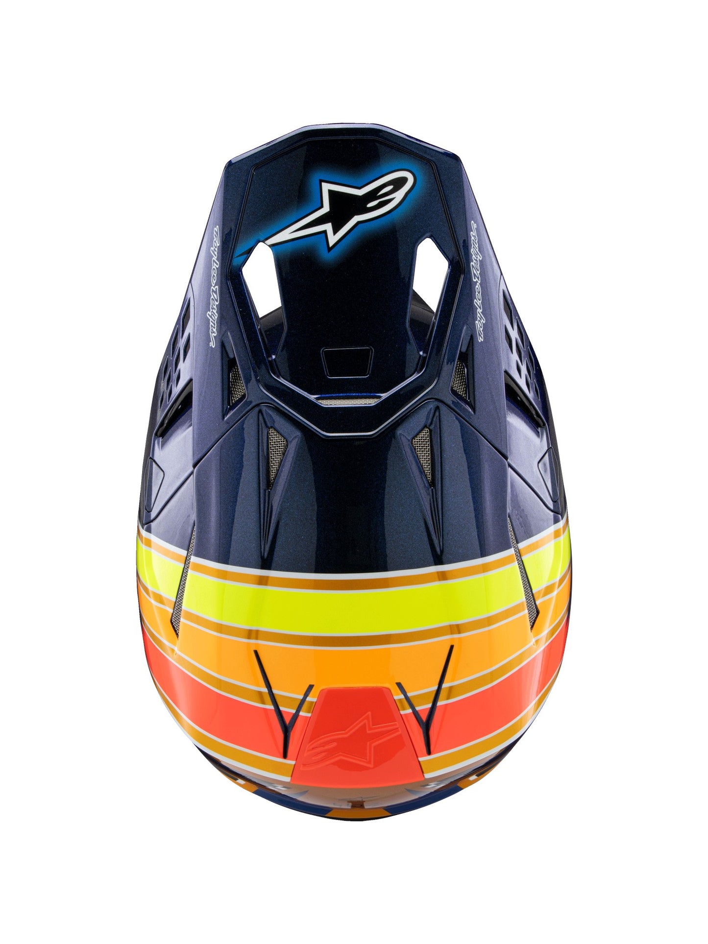 ALPINESTARS 2025 SUPERTECH M10 TLD EDITION HELMET - DARK BLUE ORANGE FLURO-YELLOW RED GLOSSY