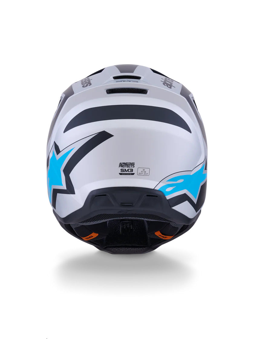 ALPINESTARS 2025 S-M3 HEAT HELMET - SILVER BLUE BLACK MATT