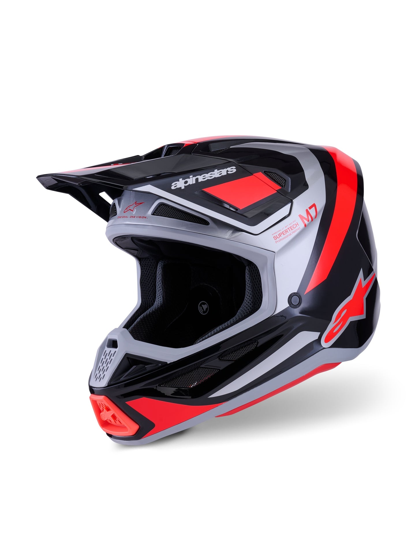 ALPINESTARS 2026 S-M7 RISE HELMET - BLACK SILVER RED FLUO GLOSSY
