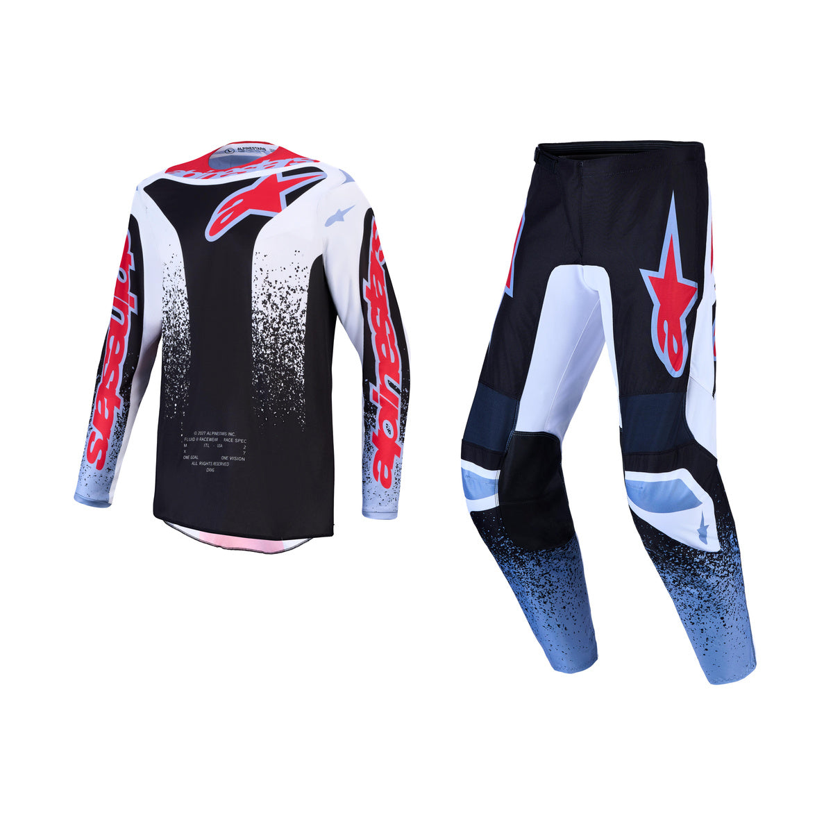 Alpinestars 2027 Fluid Drag Gear Set - Black White Light Blue Red Fluo