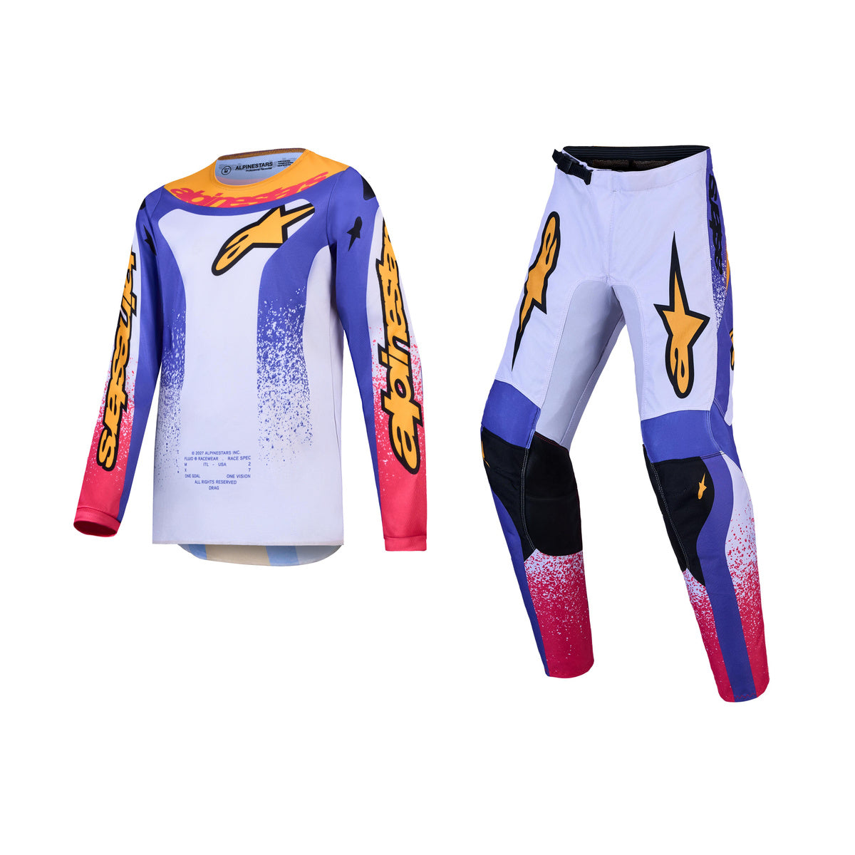 Alpinestars 2027 Youth Fluid Drag Gear Set - Light Lilac Blue Iris Gold