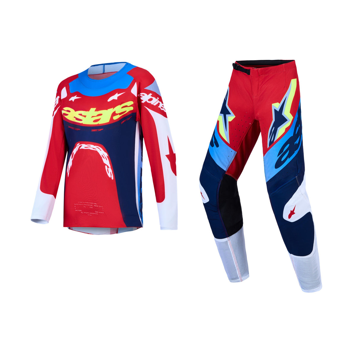 Alpinestars 2027 Youth Supertech Dyna Gear Set - Fire Red White Navy Blue