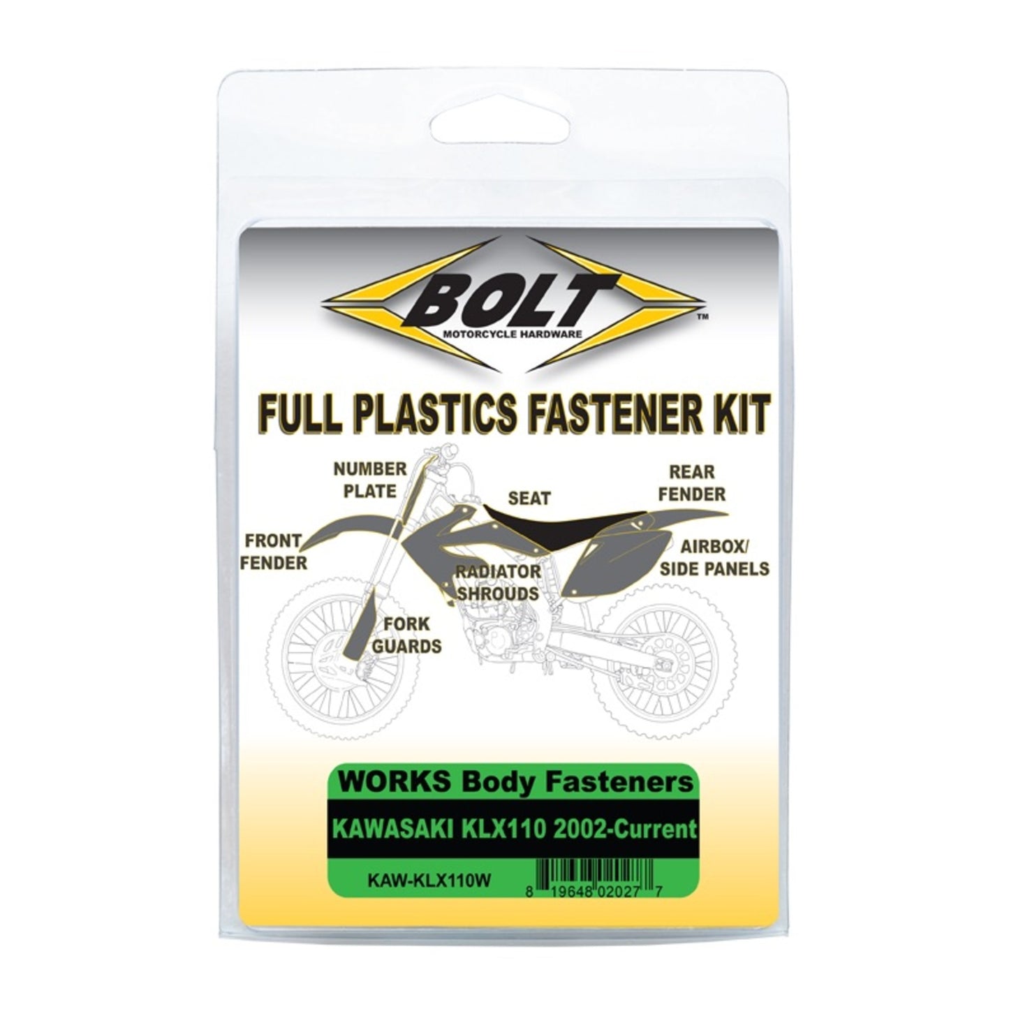 Bolt Body Work Fastener Kit Kawasaki KLX110 \'02-Current (Works Kit)