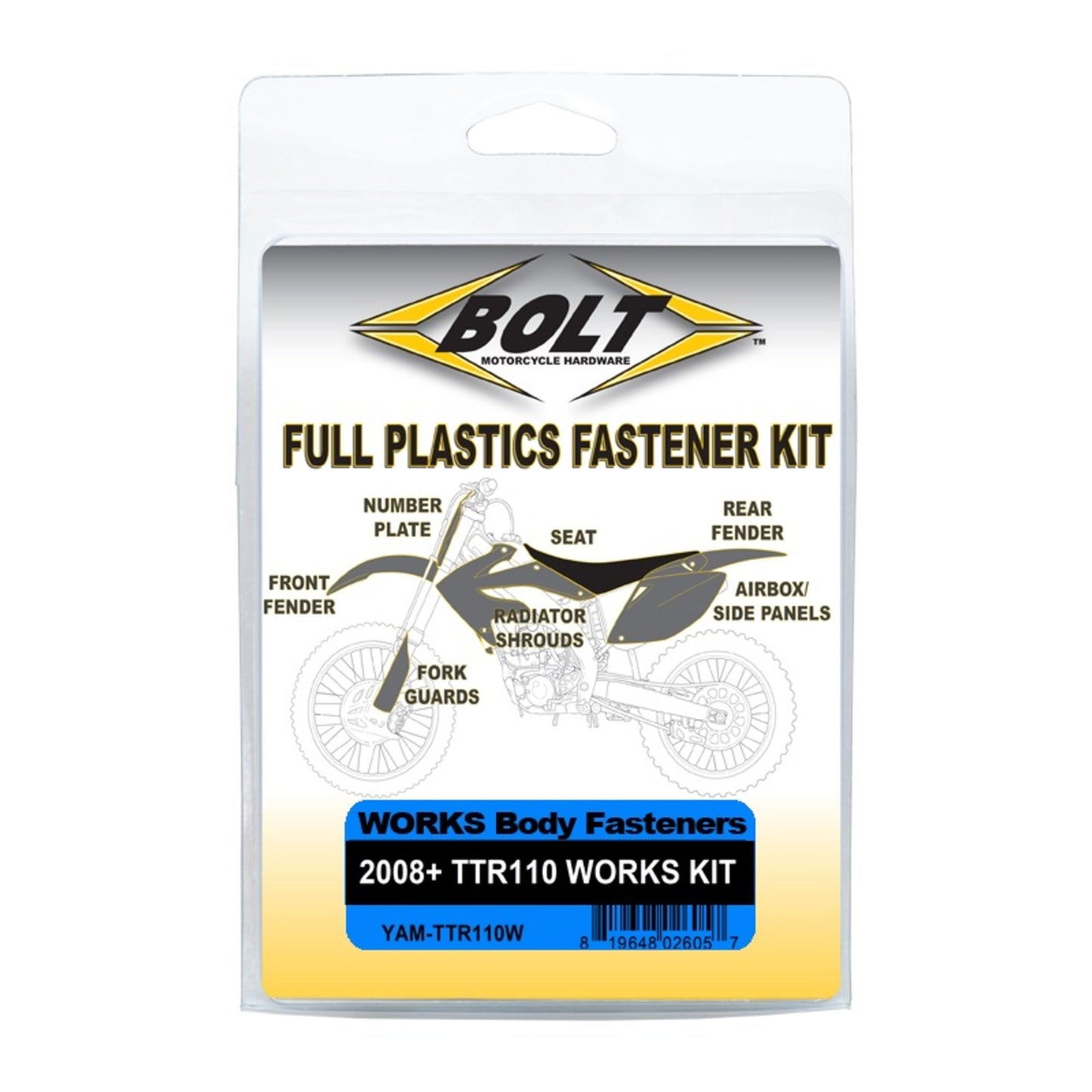 Bolt Body Work Fastener Kit Yamaha TTR110 \'08-Current (Works Kit)