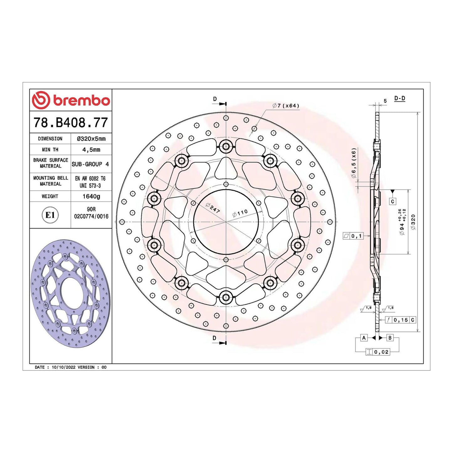Brembo Prime Brake Disc Serie Oro Front 78B40877