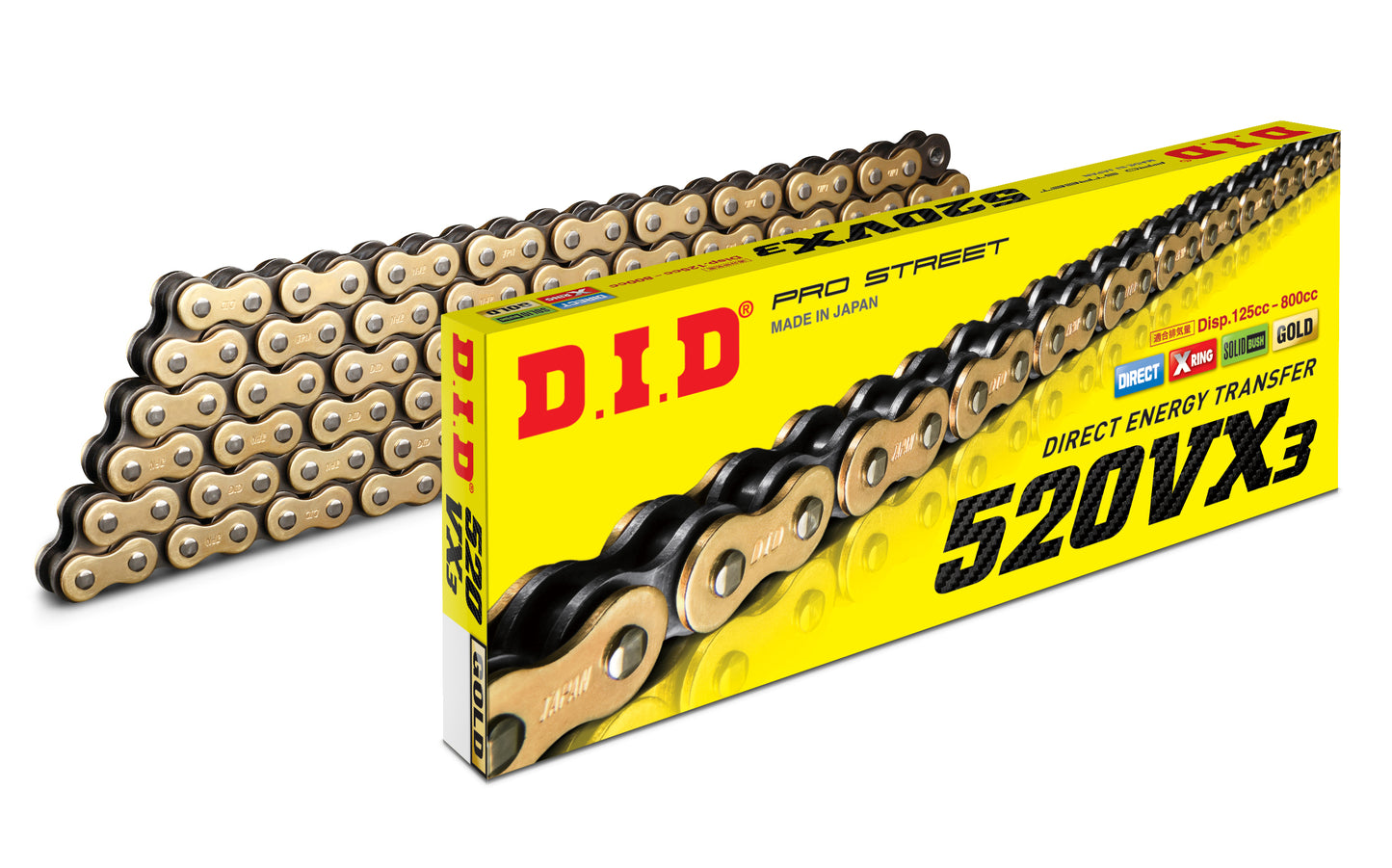 DID 520VX3 PRO STREET X-RING CHAIN (FB) - GOLD/BLACK