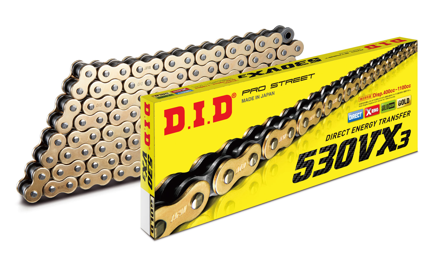 DID 530VX3 PRO STREET X-RING CHAIN (ZB) - GOLD/BLACK