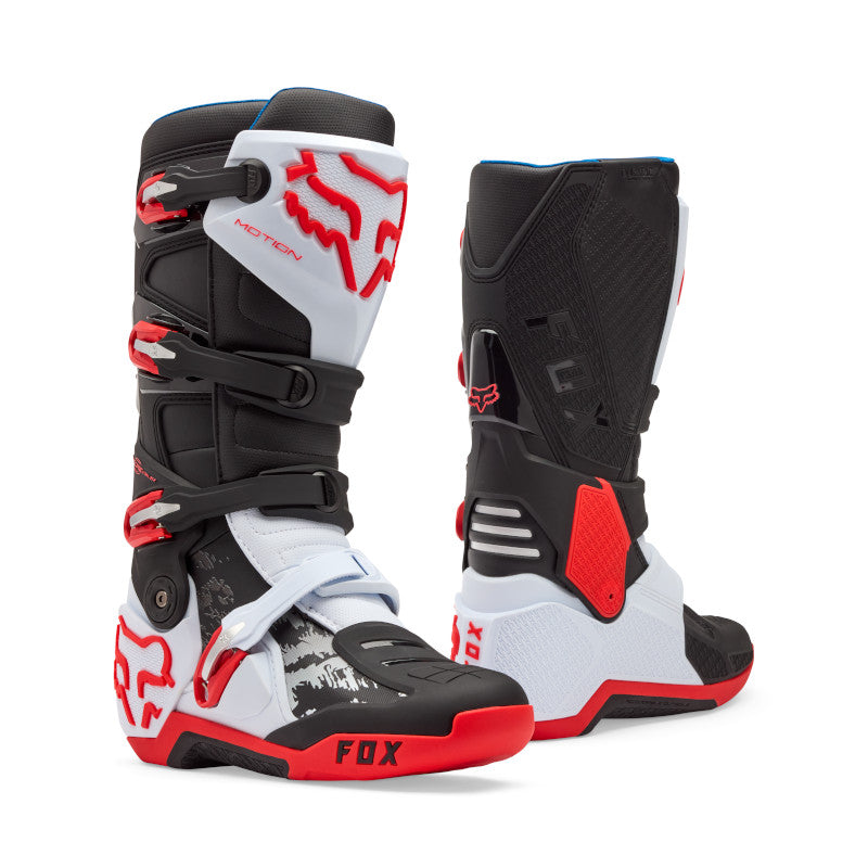 FOX MOTION BOOTS - WHITE/FLO RED