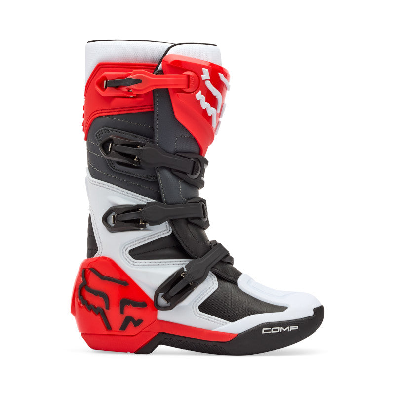 FOX YOUTH COMP BOOTS - WHITE/FLO RED
