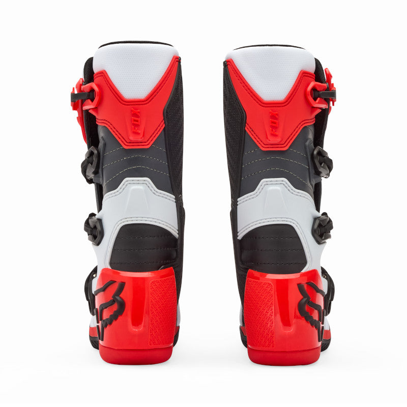 FOX YOUTH COMP BOOTS - WHITE/FLO RED