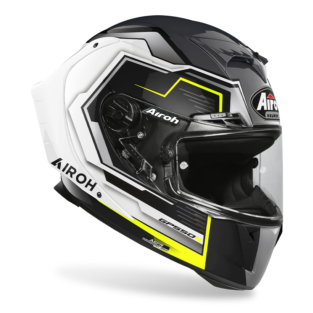 AIROH GP550-S RUSH HELMET - WHITE/YELLOW GLOSS