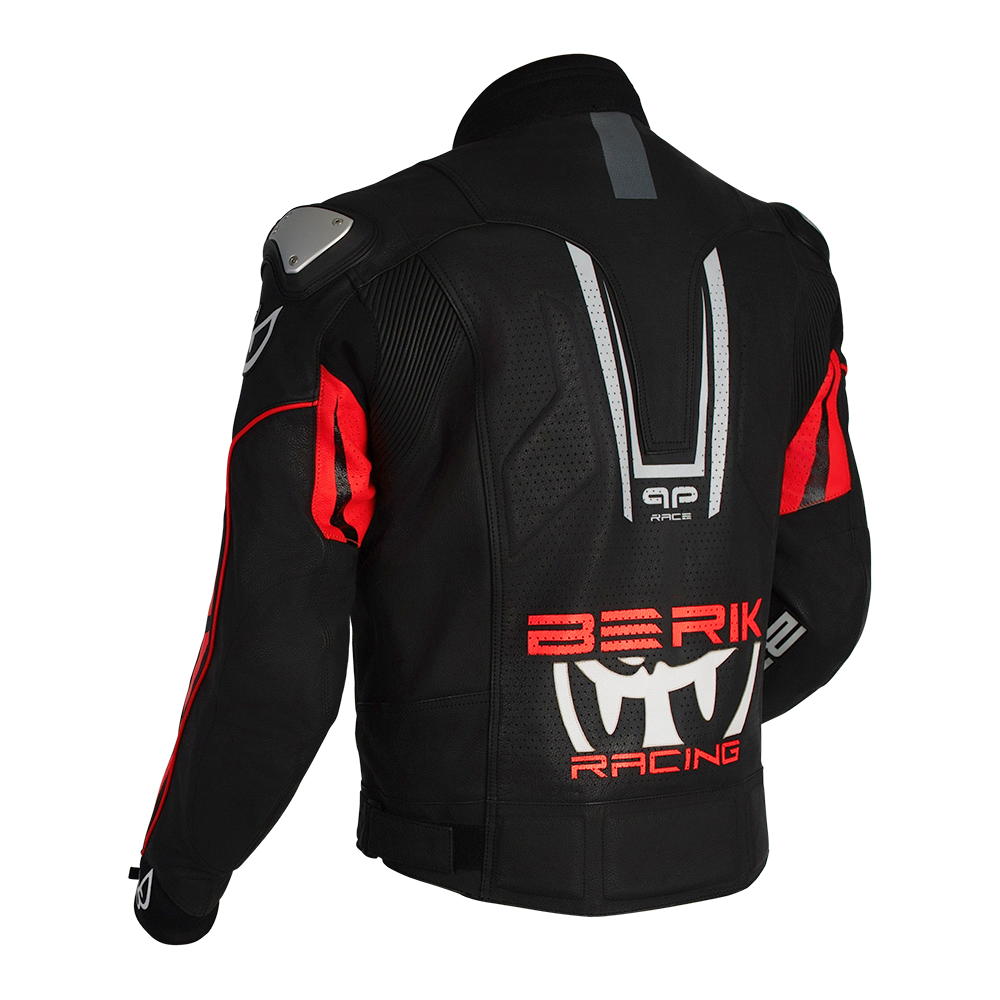 BERIK APEX SPORTS LEATHER JACKET - BLACK/FLURO RED