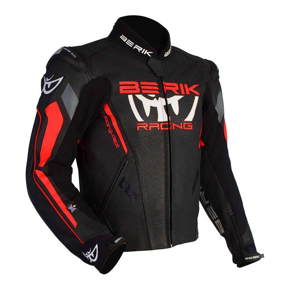 BERIK APEX SPORTS LEATHER JACKET - BLACK/FLURO RED