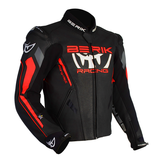 BERIK APEX SPORTS LEATHER JACKET - BLACK/FLURO RED
