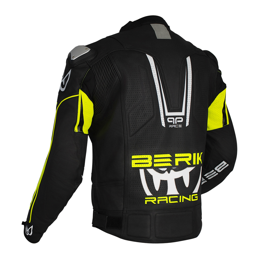 BERIK APEX SPORTS LEATHER JACKET - BLACK/HI-VIZ