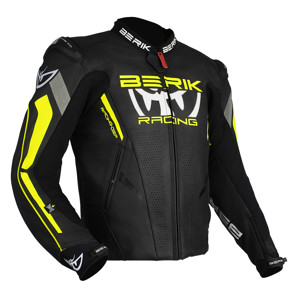 BERIK APEX SPORTS LEATHER JACKET - BLACK/HI-VIZ