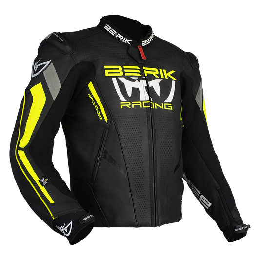 BERIK APEX SPORTS LEATHER JACKET - BLACK/HI-VIZ