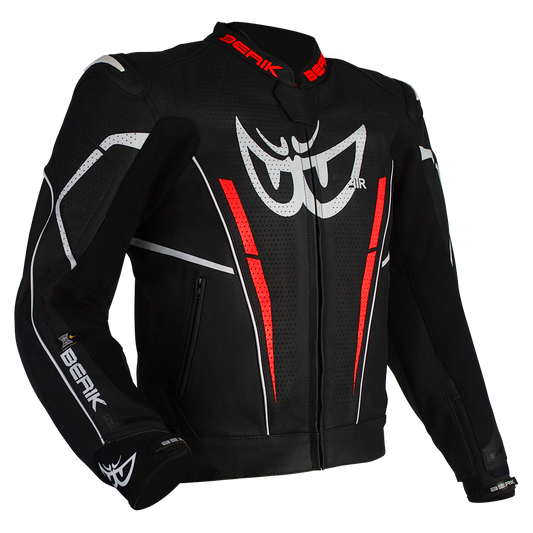 BERIK MONZA LEATHER JACKET - BLACK/FLURO RED