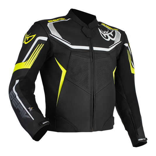 BERIK STRADA LEATHER JACKET -BLACK/HI-VIZ