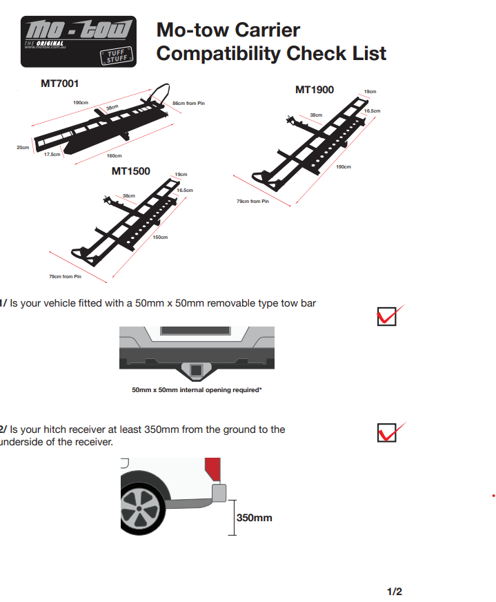 MO-TOW 1.9M HEAVY DUTY BIKE CARRIER (rated to 270kg)