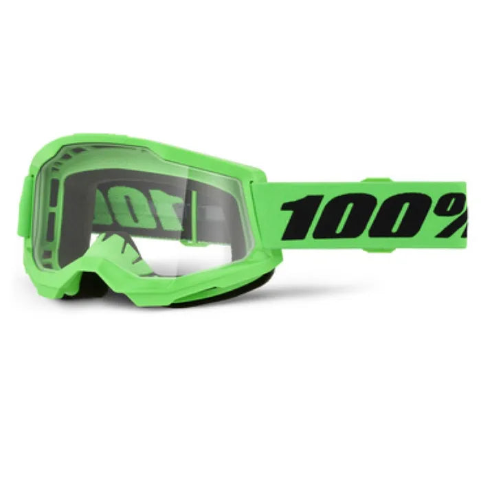 100% Strata 2 Goggles - Neon Green (Clear Lens)
