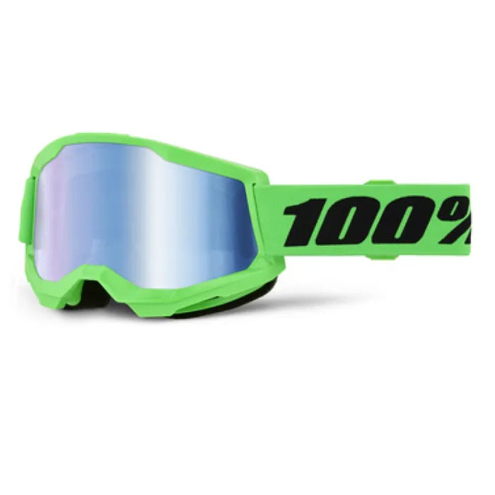 100% Strata 2 Goggles - Neon Green (Blue Lens)