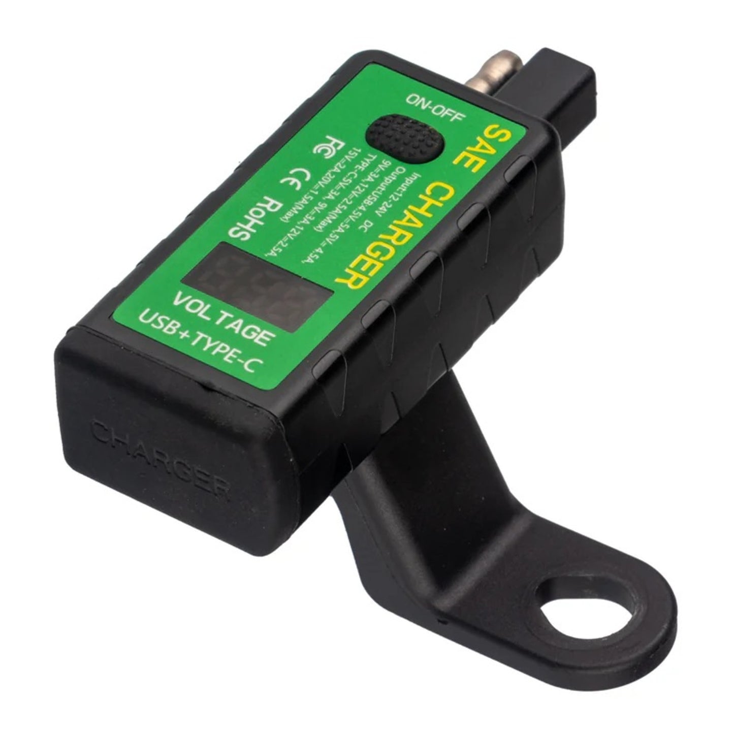 MotoPlug SAE to USB with Voltmeter - 1x USB A & 1x USB C Port