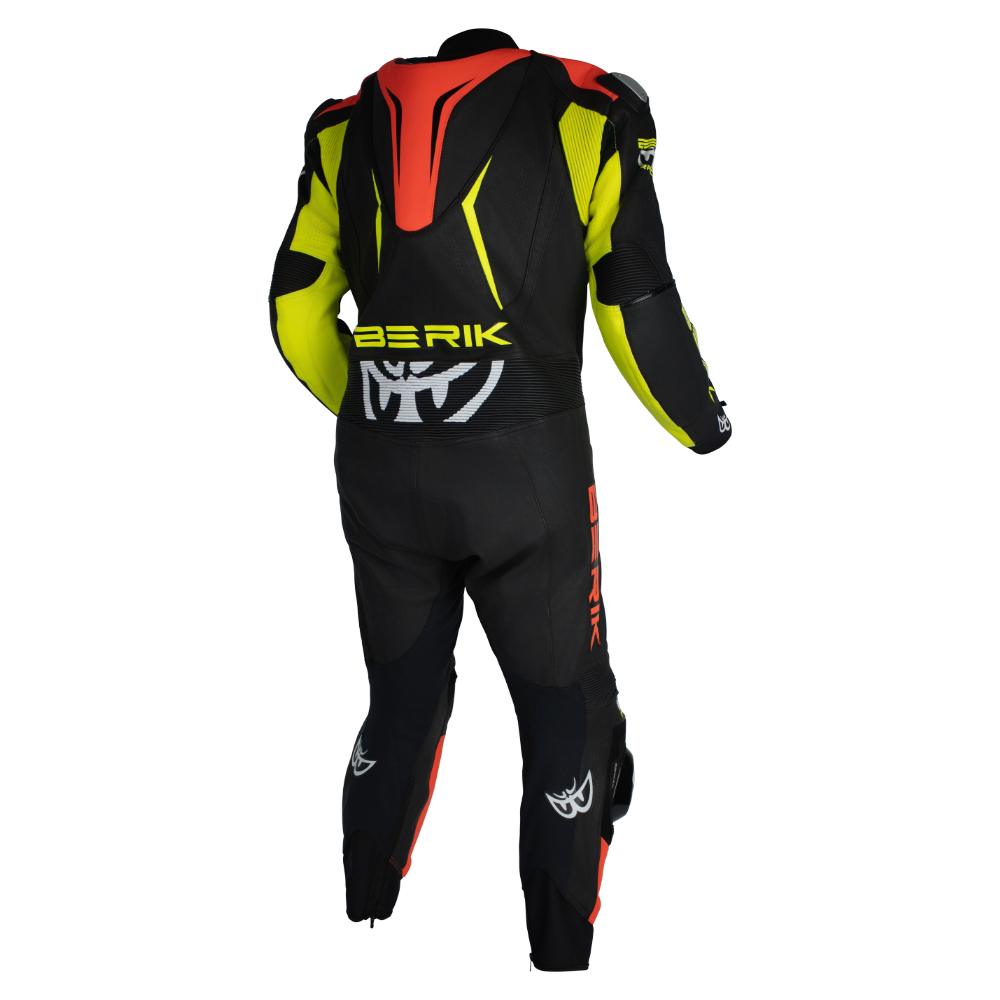 BERIK MUGELLO LEATHER SUITS - BLACK/HI-VIZ/RED