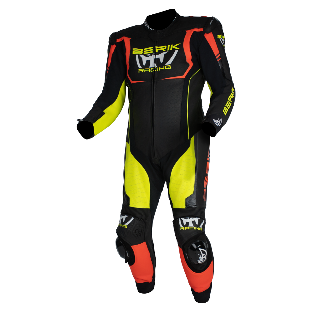 BERIK MUGELLO LEATHER SUITS - BLACK/HI-VIZ/RED