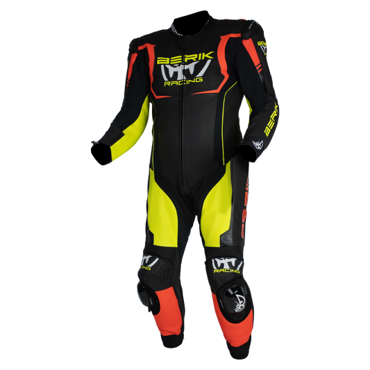 BERIK MUGELLO LEATHER SUITS - BLACK/HI-VIZ/RED