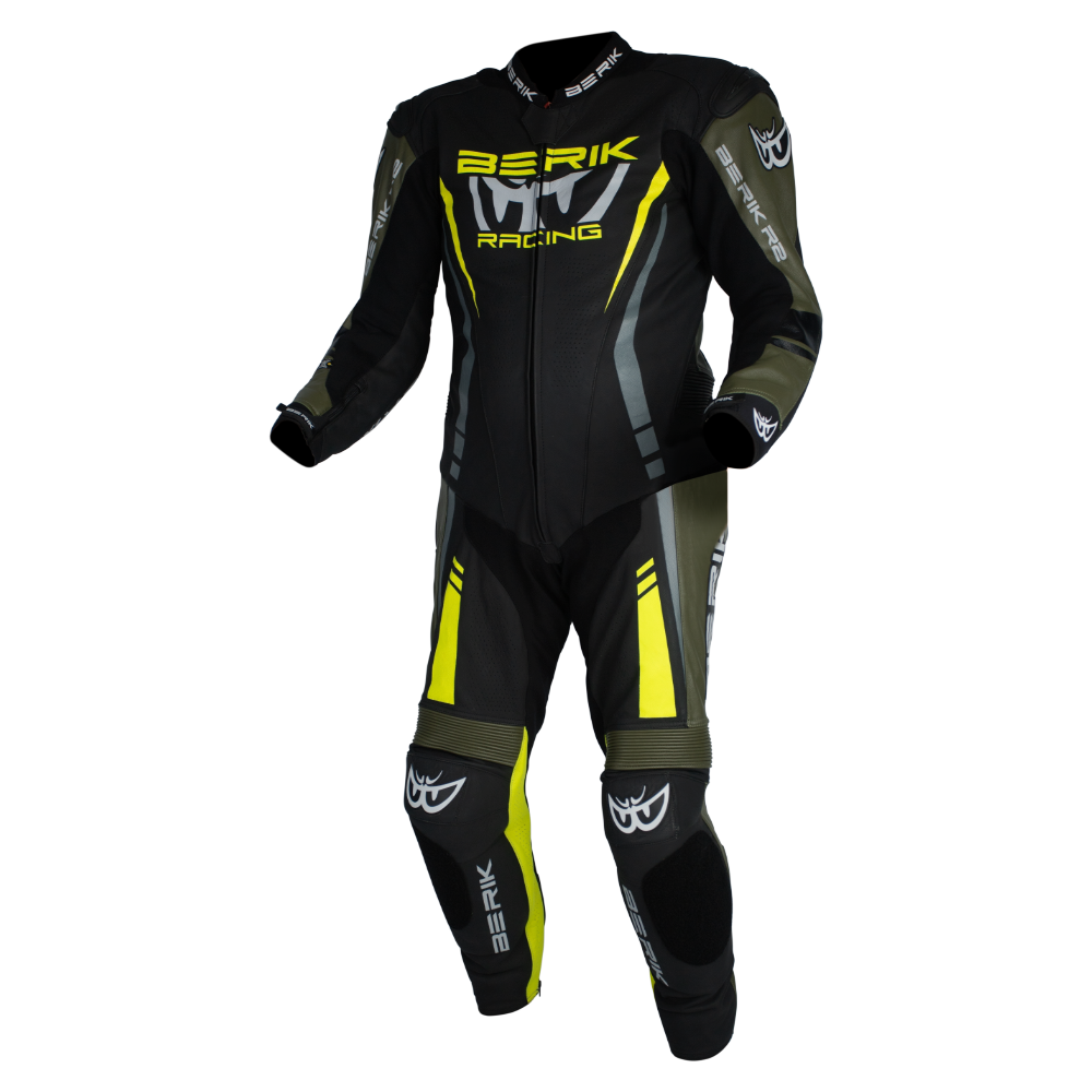 BERIK SICILY LEATHER SUITS - BLACK/ARMY/HI-VIZ