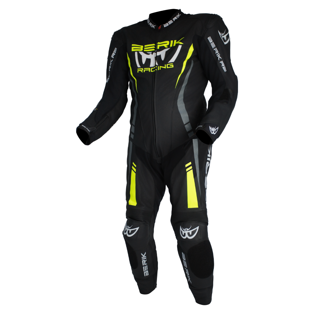 BERIK SICILY LEATHER SUITS - BLACK/HI-VIZ