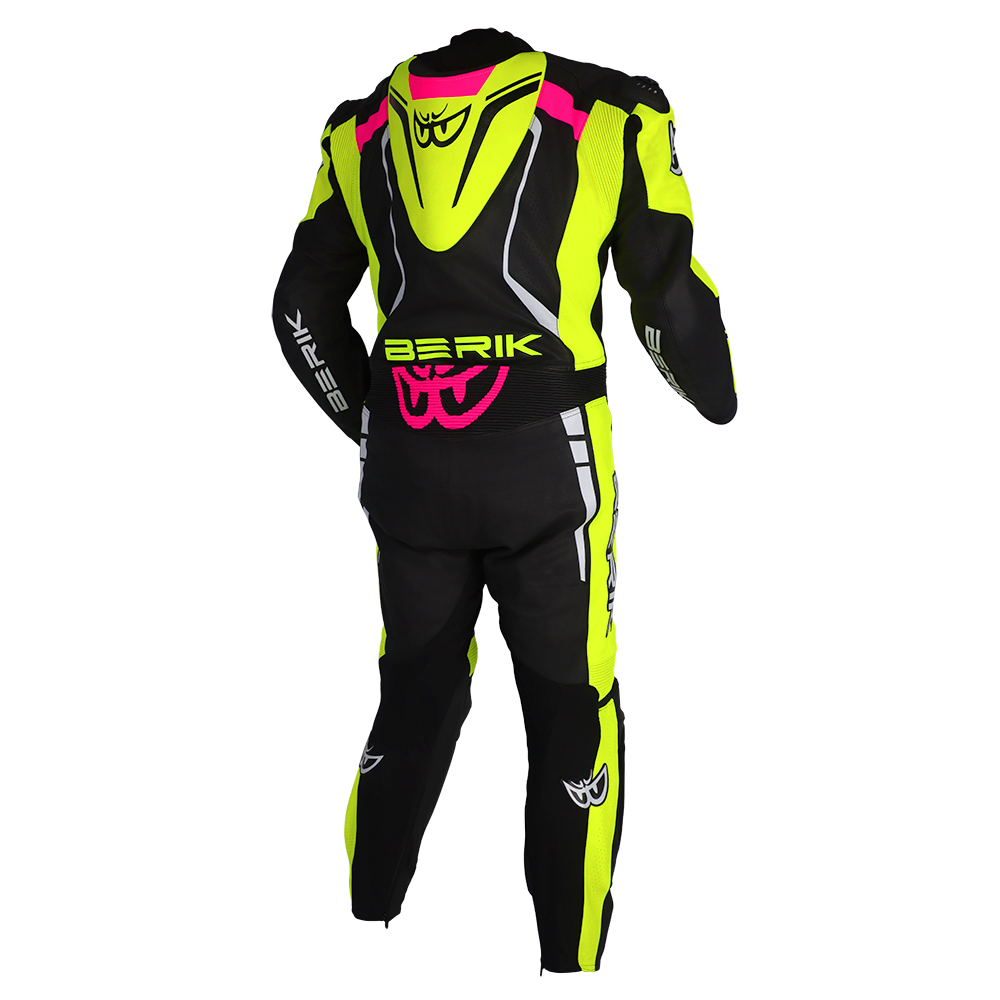 BERIK SICILY LEATHER SUITS - BLACK/HI-VIZ/PINK