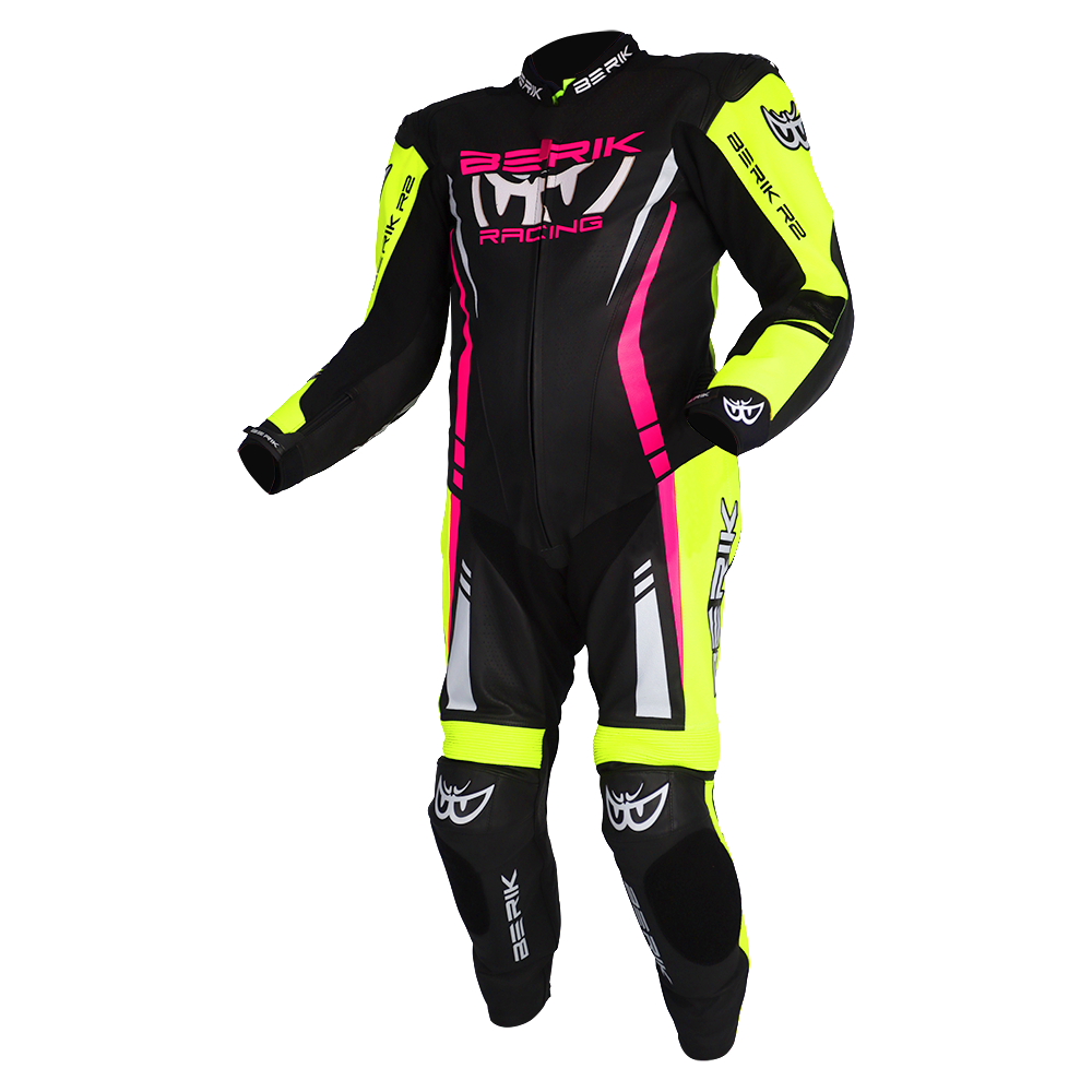 BERIK SICILY LEATHER SUITS - BLACK/HI-VIZ/PINK