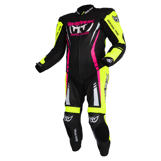 BERIK SICILY LEATHER SUITS - BLACK/HI-VIZ/PINK