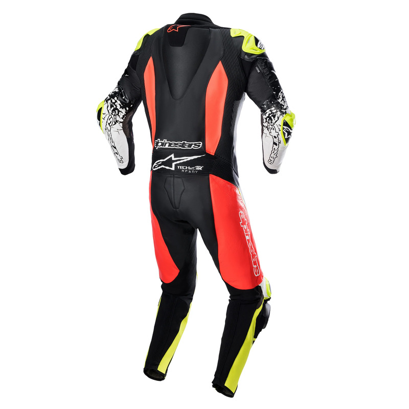 ALPINESTARS GP TECH V4 1 PC LEATHER SUIT - BLACK FLURO RED FLURO YELLOW