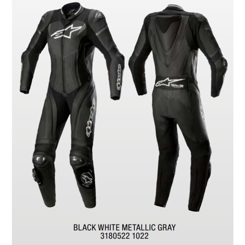 ALPINESTARS WOMENS GP PLUS 1PC LEATHER SUIT - BLACK WHITE METALLIC GREY