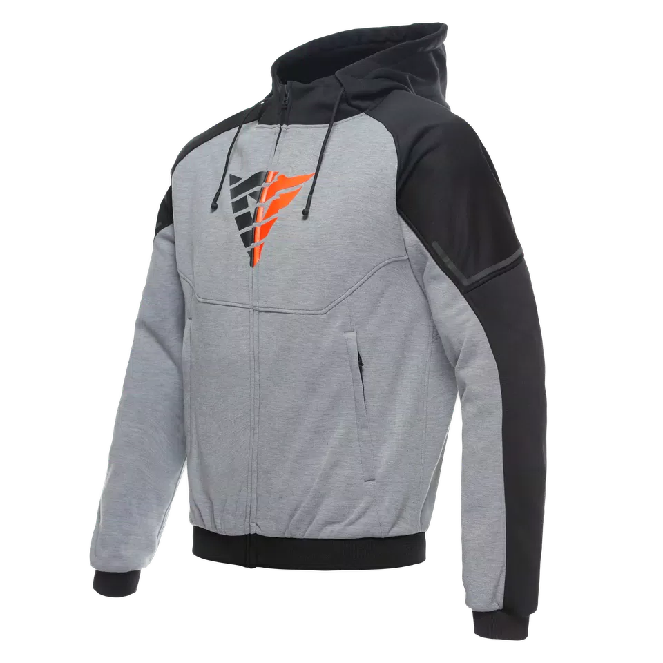 DAINESE DAEMON-X SAFETY FULLZIP HOODIE - MELANGE-GRAY/BLACK/FLUO-RED