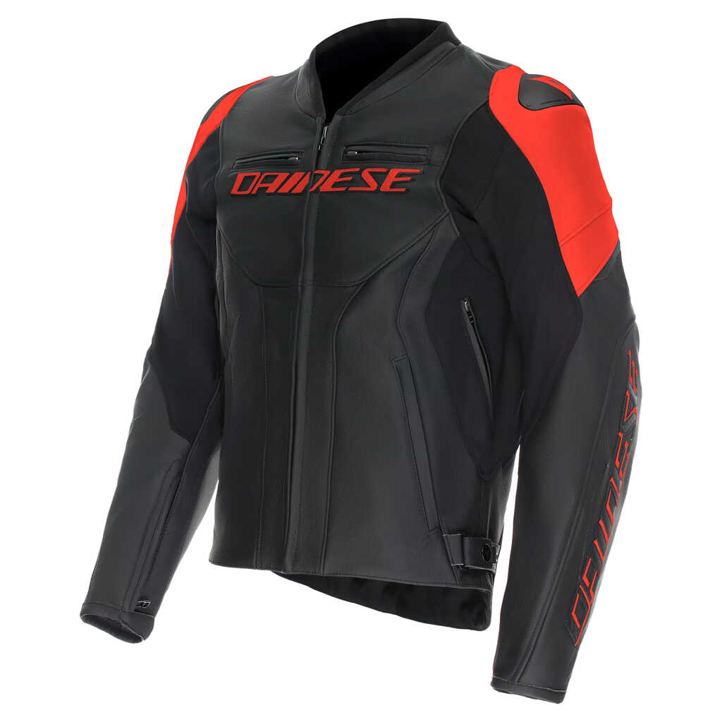 DAINESE RACING 5 PERFORATED LEATHER JACKET - BLACK/BLACK/RED-FLUO